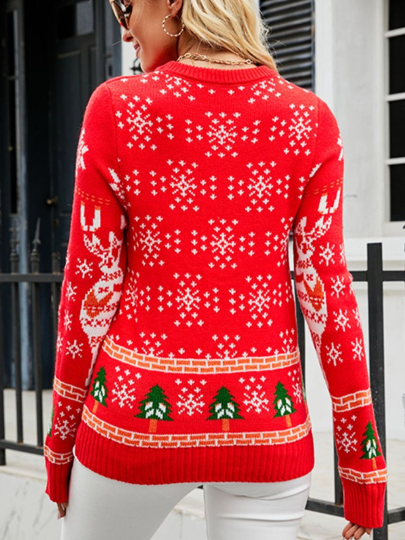 Christmas Reindeer Crewneck Pullover Sweater