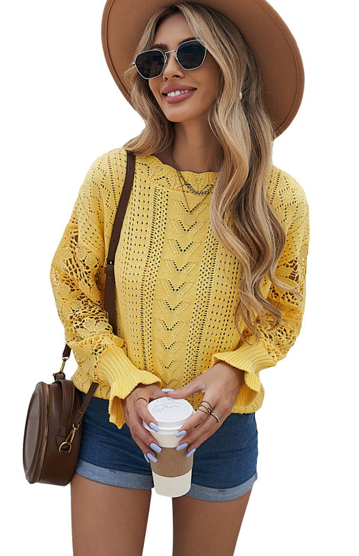 Women's Long Sleeve Cutout Petal Sleeve Sweater