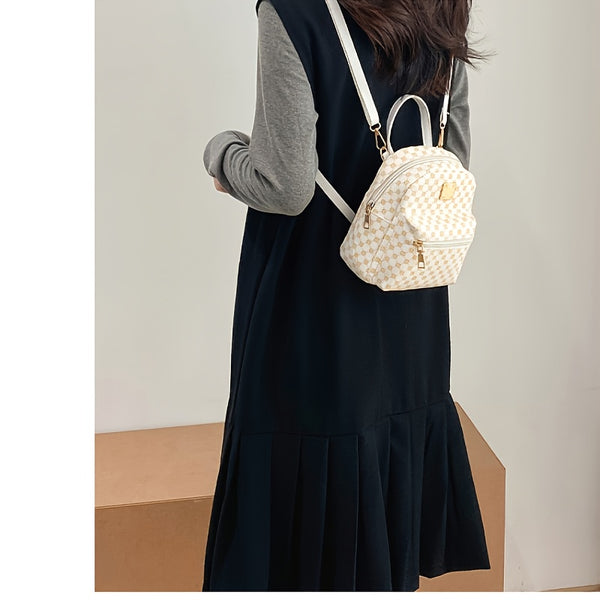 Cute Small Zipper Backpack, Women's Geometric Pattern Backpack With Adjustable Strap (7.5*6.3*2.23) Inch