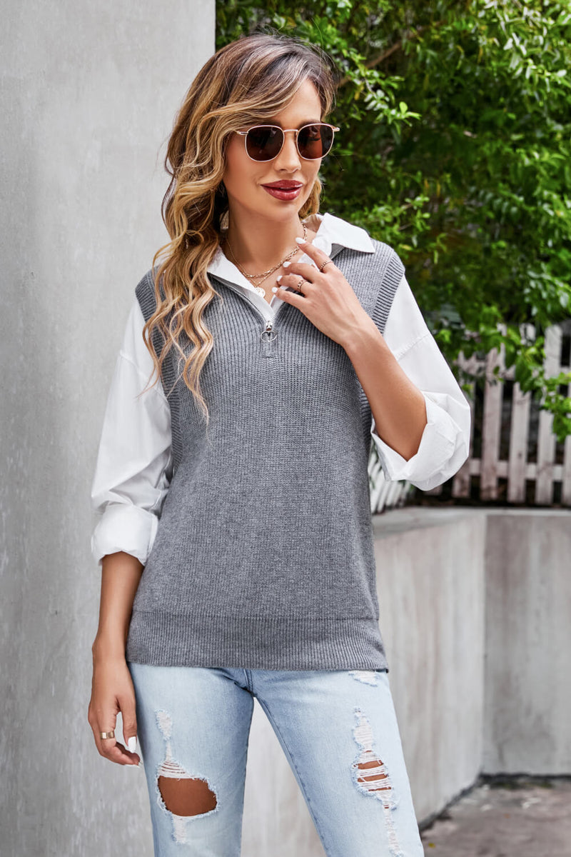 Quarter-Zip Collared Sweater Vest