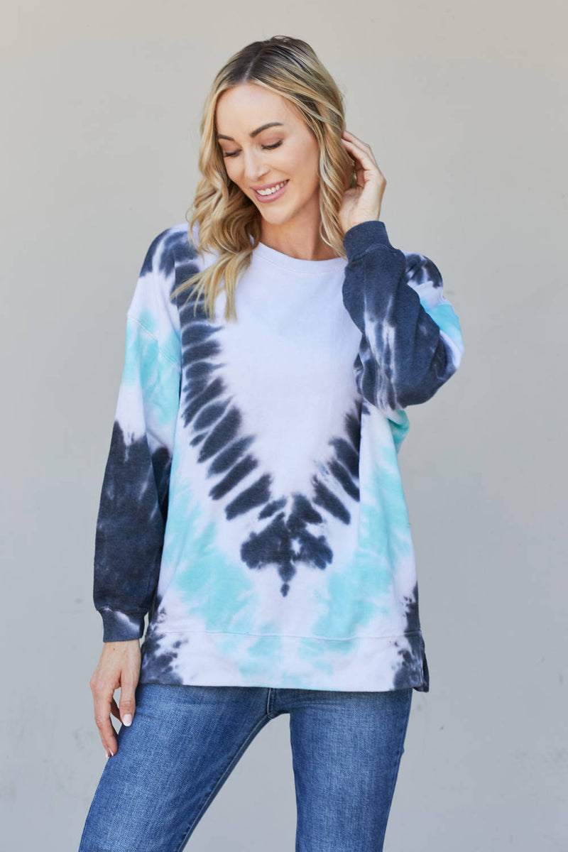 Sew In Love Full Size Tie-Dye Side Slit Sweatshirt