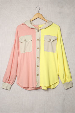 Color Block Button Down Hooded Shirt Jacket