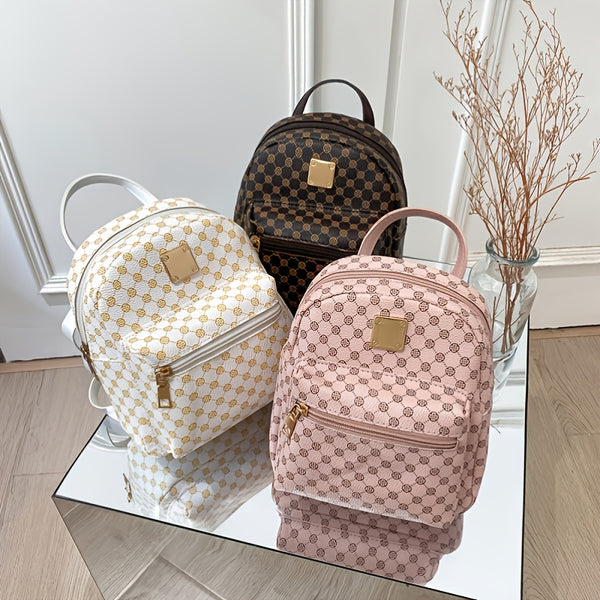 Cute Small Zipper Backpack, Women's Geometric Pattern Backpack With Adjustable Strap (7.5*6.3*2.23) Inch