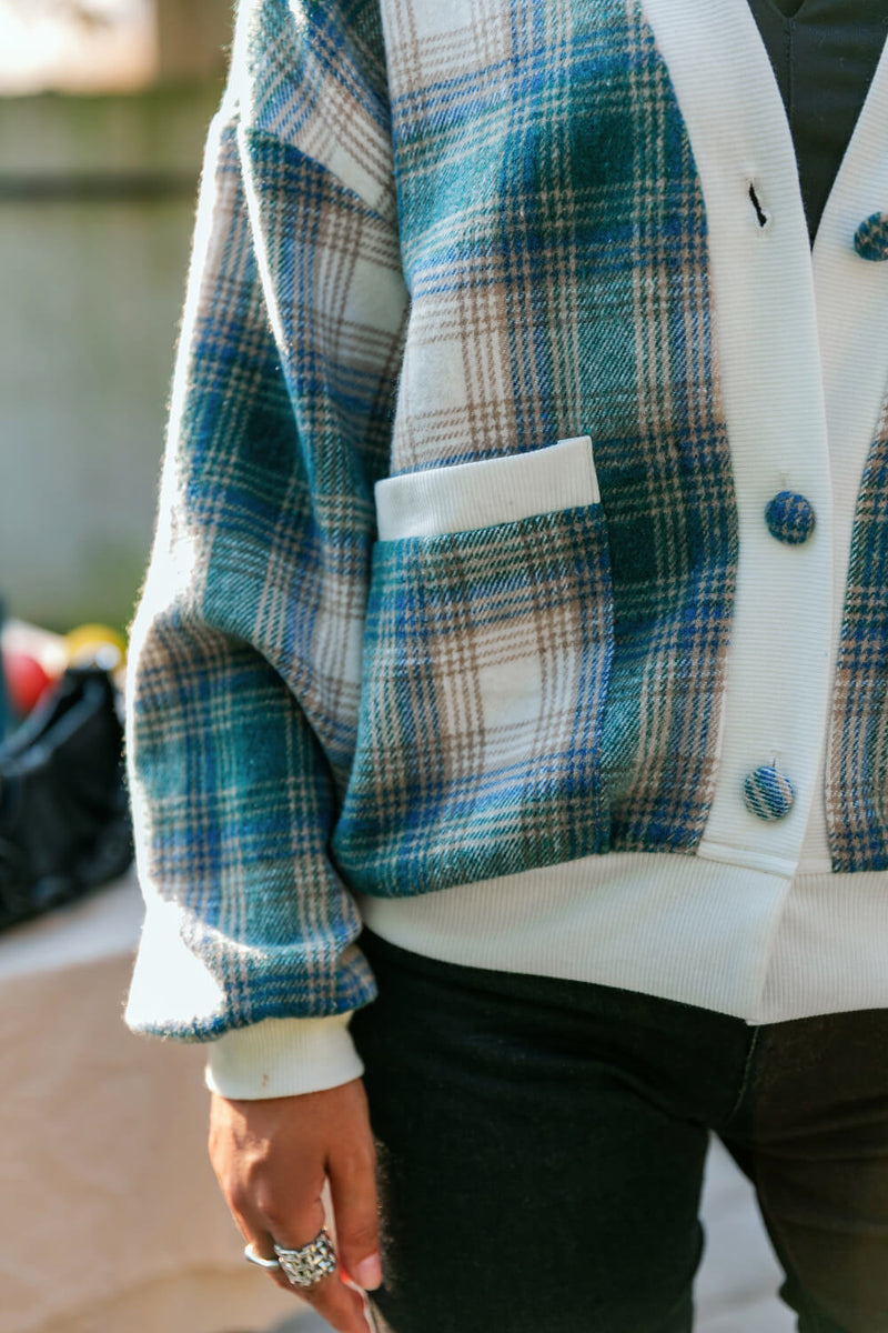 Plaid Button Down Jacket with Pockets