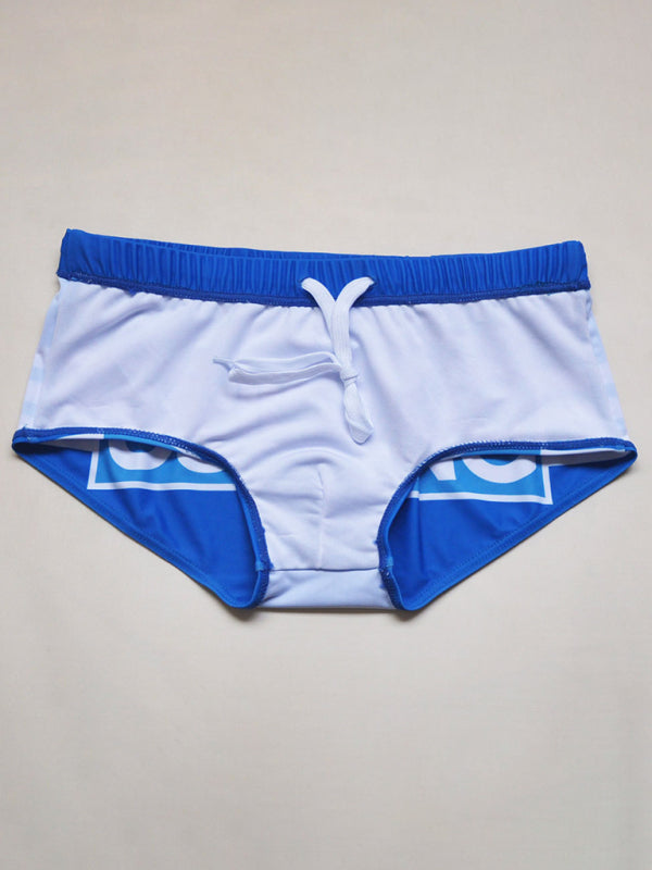 Men's Navy Alphabet Print Striped Swim Shorts