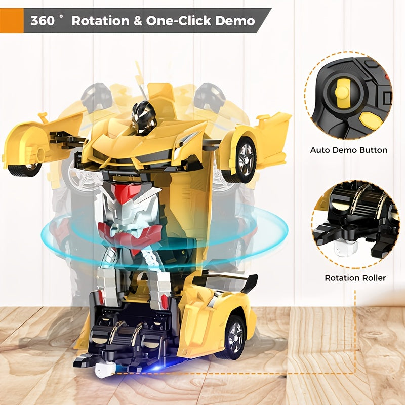 Remote Control Transform Car Robot Toy With Lights Deformation RC Car 360°Rotating Stunt Race Car Toys
