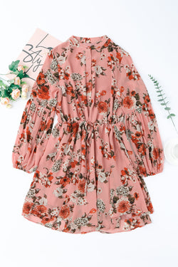 Floral Buttoned Puff Sleeve Tiered Dress