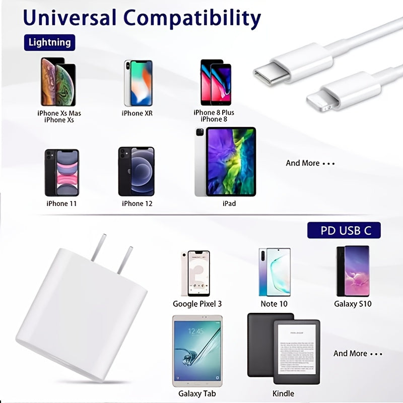 PD25w Fast Charging US Standard Charger + 2m/78.74in Lightning Charging Cable Set  Suitable For Apple Mobile Phones