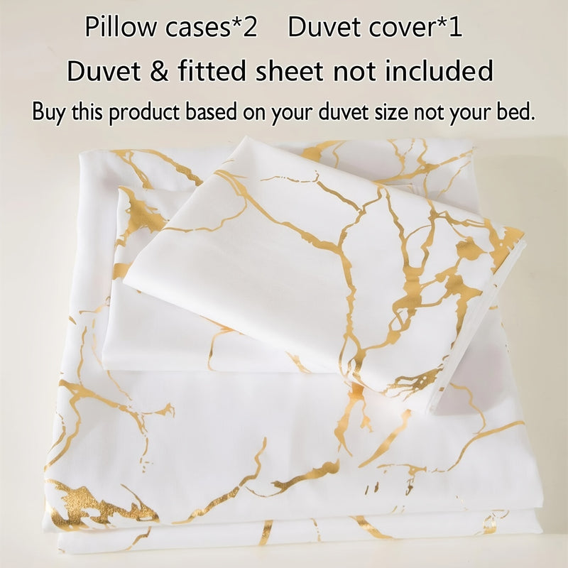 3pcs Brushed Marble Pattern Duvet Cover Set (1 Duvet Cover + 2 Pillowcase), Soft & Cozy Bedding Set