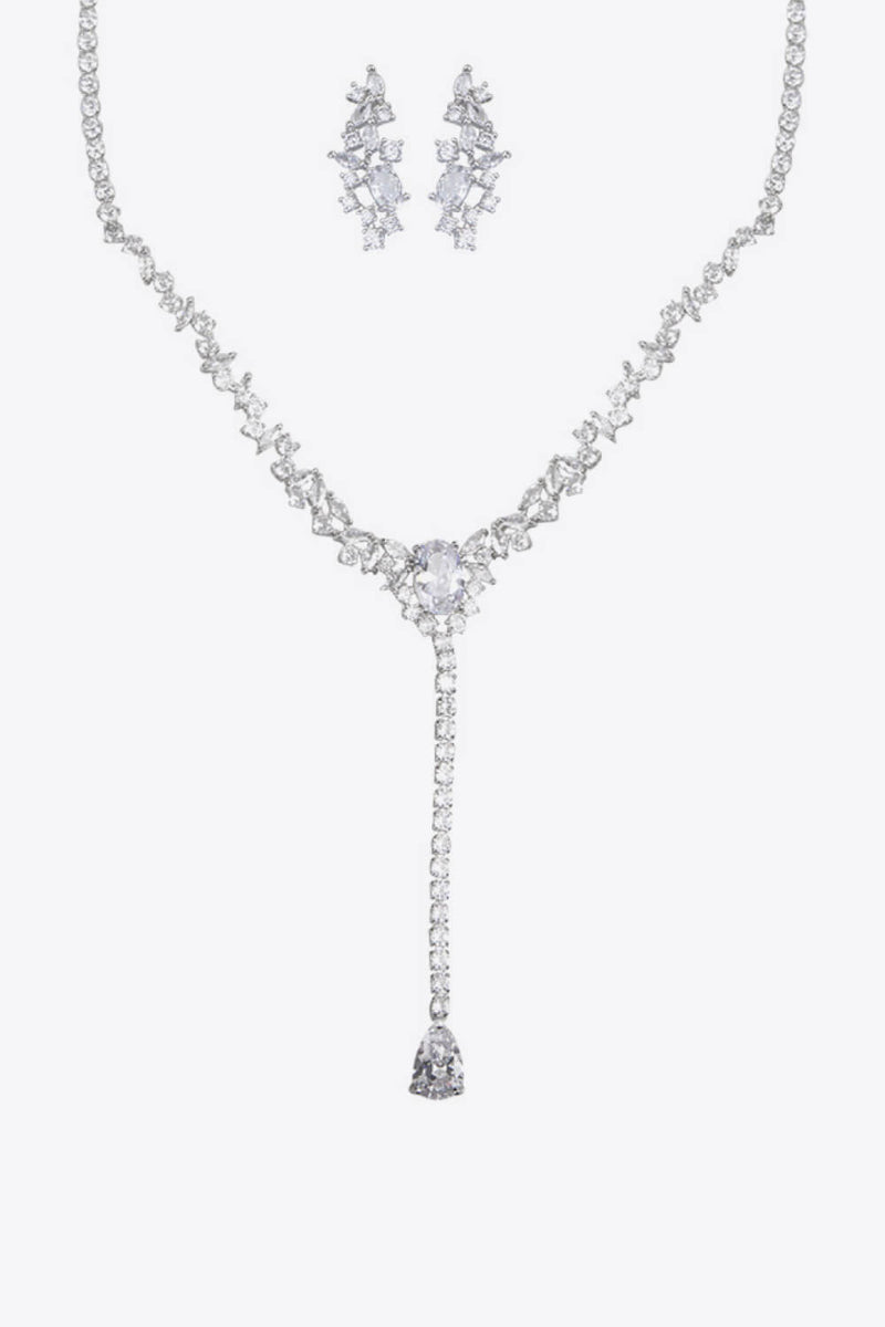 Fashionable Cubic Zirconia Necklace and Dangel Earrings Set