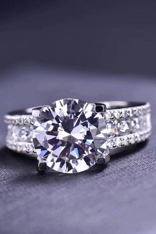 18K Platinum-Plated Moissanite Side Stone Ring