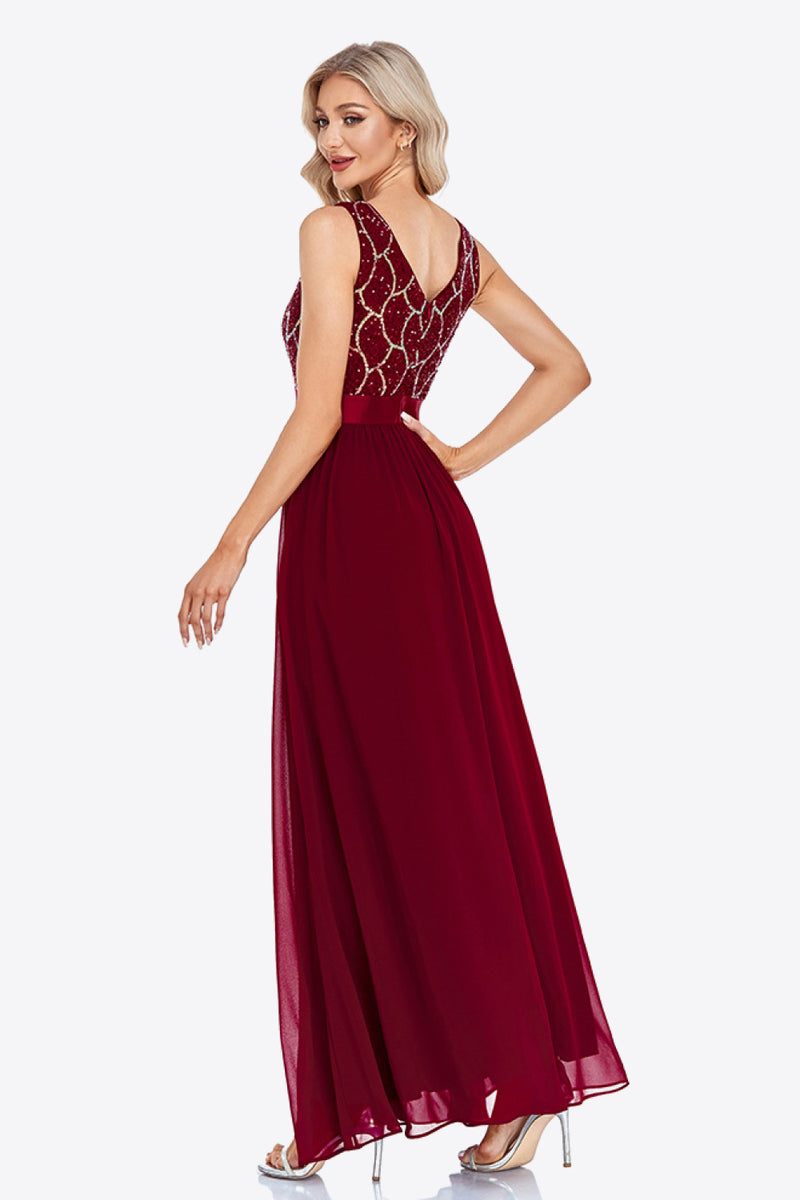 Sequin V-Neck Sleeveless Formal Dress