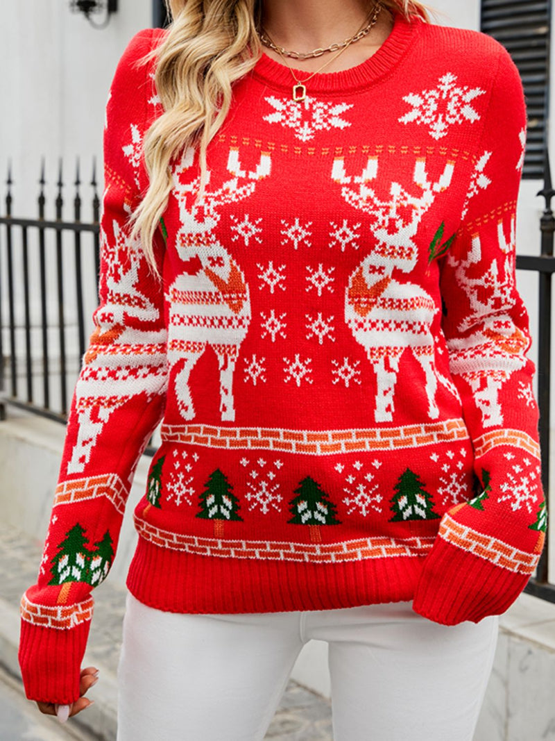 Christmas Reindeer Crewneck Pullover Sweater