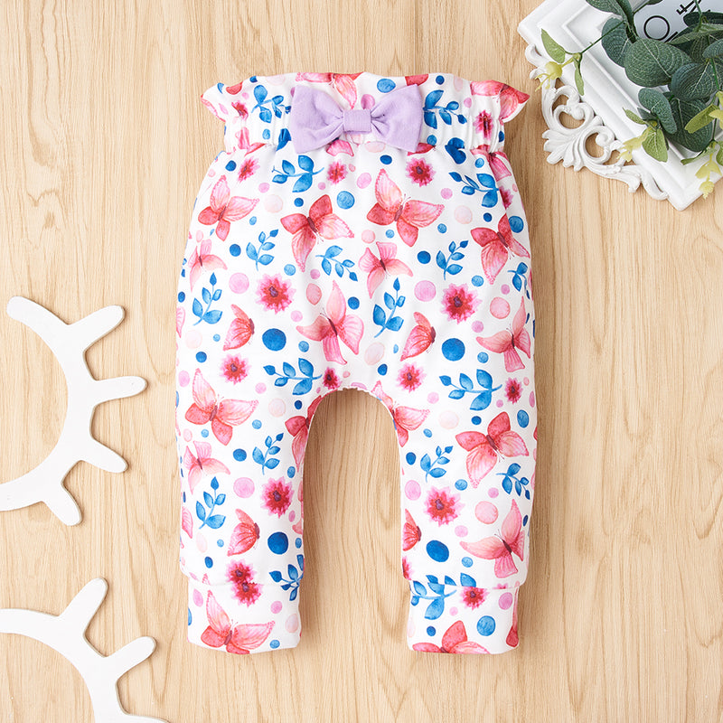 Baby Girl Bodysuit and Floral Paperbag Pants Set with Bow