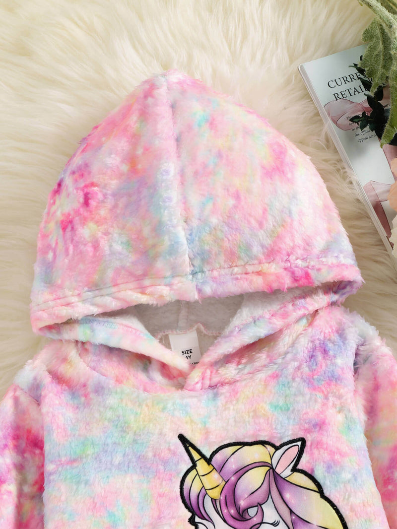 Girls Tie-Dye Unicorn Hoodie and Skirt Set