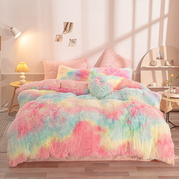 3pcs Tie Dye Plush Duvet Cover Set ( 1 Duvet Cover + 2 Pillowcase), Soft & Warm Bedding Set