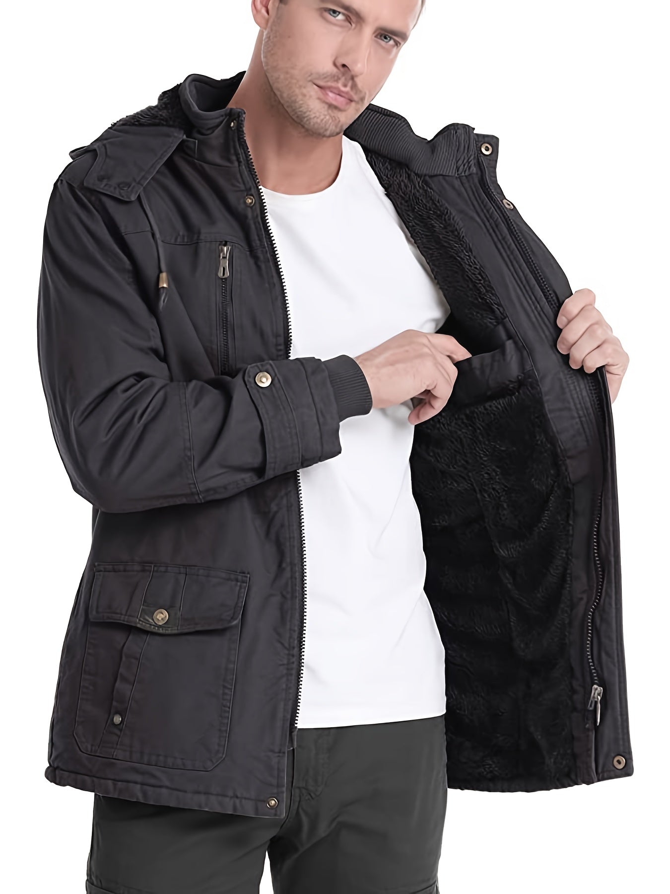 Men's Hooded Military Tactical Jacket Windbreak Fleece Coat