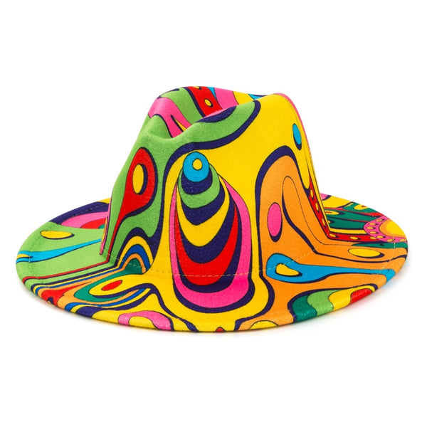 Cloche Hat,1pc Fashion Personality Jazz Hat Men's Colorful Rendering Pattern Top Hat Wide-Brimmed Cloche Hat