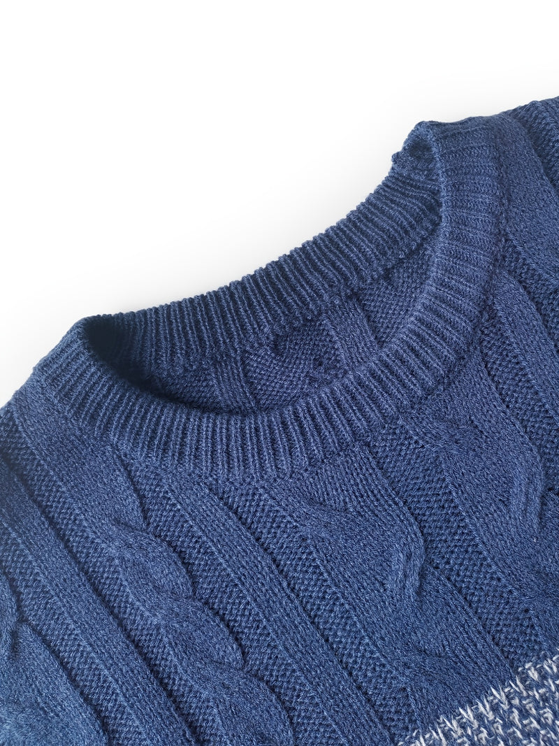 Men's Crewneck Pullover Sweater, Striped Autumn/Winter Cotton Knitted Sweater