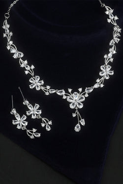 Flower Cubic Zirconia Necklace and Drop Earrings Set