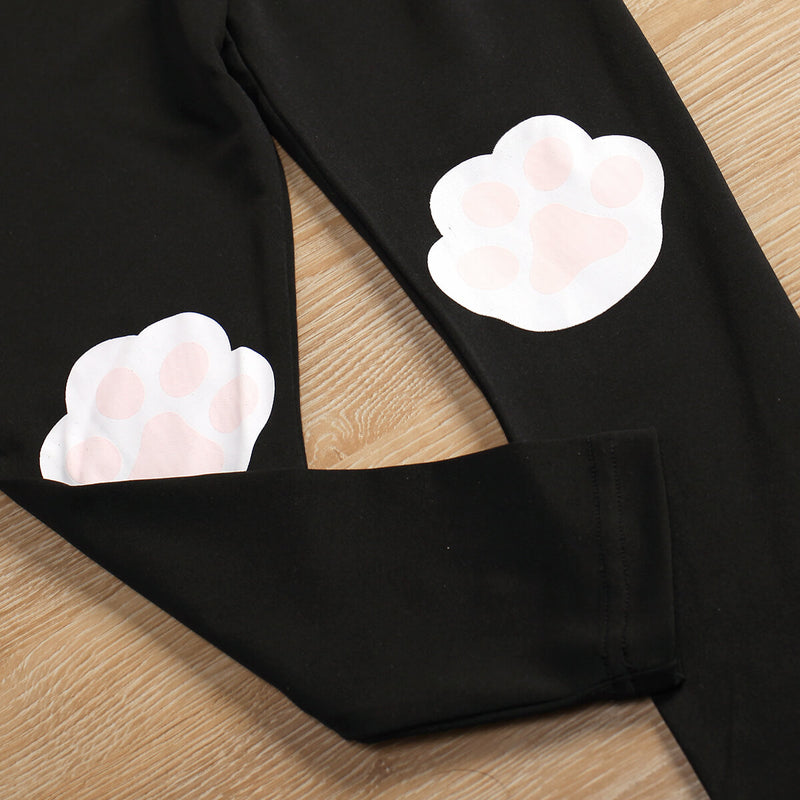 Girls Cat Graphic Ruffle Hem Top and Pants Set