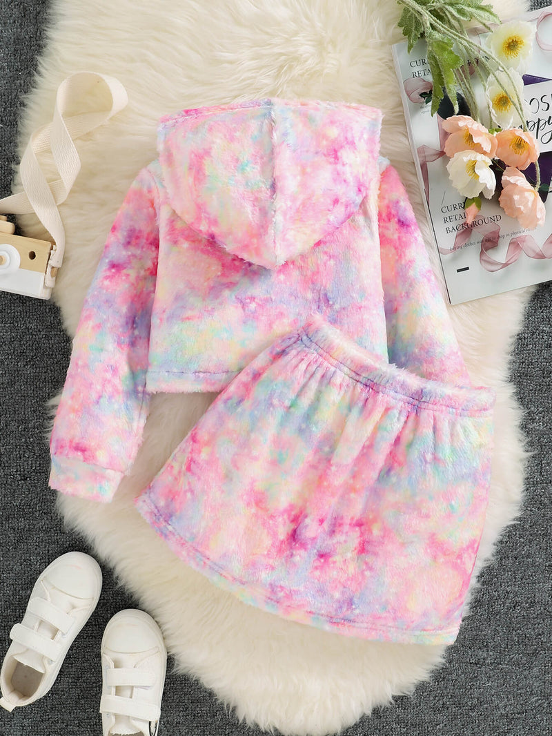 Girls Tie-Dye Unicorn Hoodie and Skirt Set