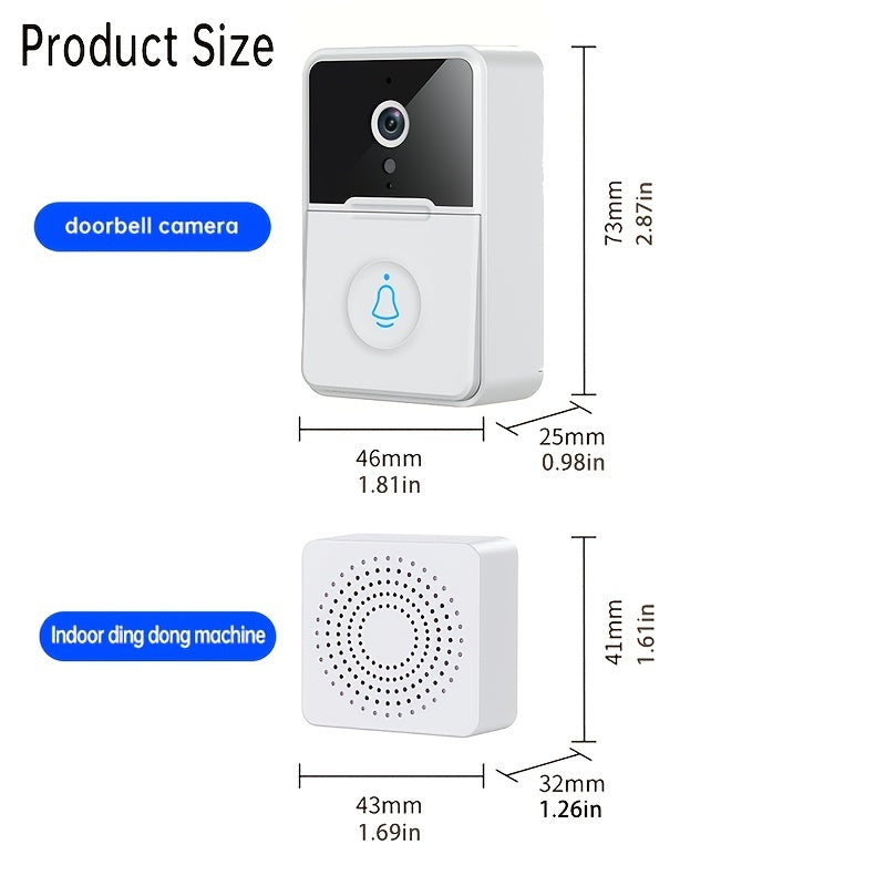 Mini Wireless Video Doorbell With Camera, Wide Angle Intelligent Visual WiFi Rechargeable Security Door Doorbell, 2-Way Audio, Motion Detection, HD Night Vision