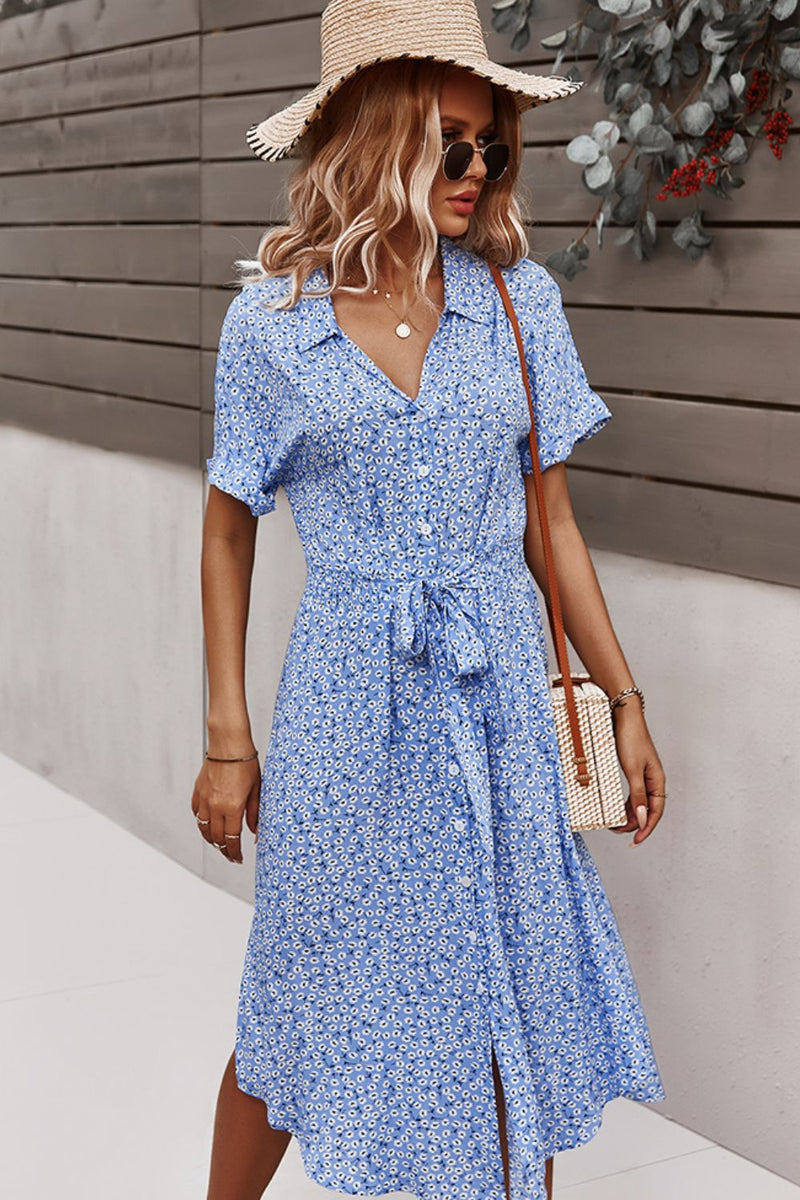 Floral Print Tie Waist Dress