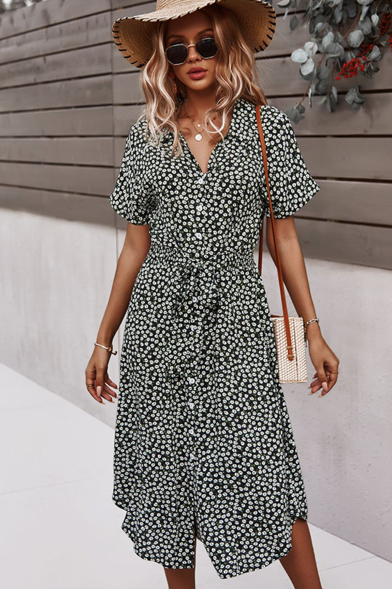 Floral Print Tie Waist Dress