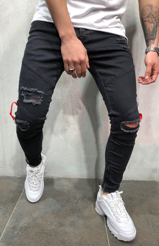 Men's Fashion Frayed Slim Fit Long Jeans