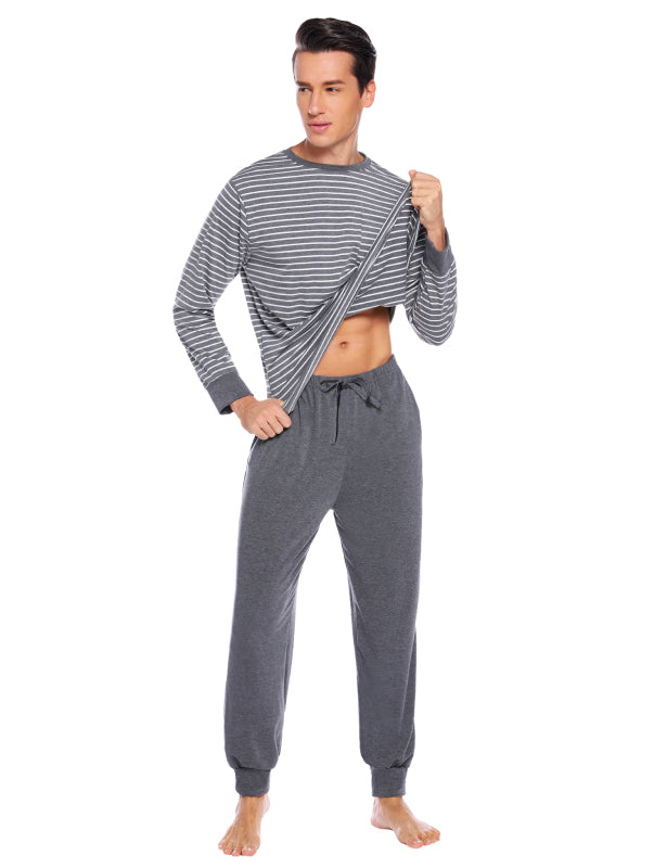 Men'S Pajama Set Cotton Pajama Top And Elastic Waist Bottom Soft Lightweight Casual