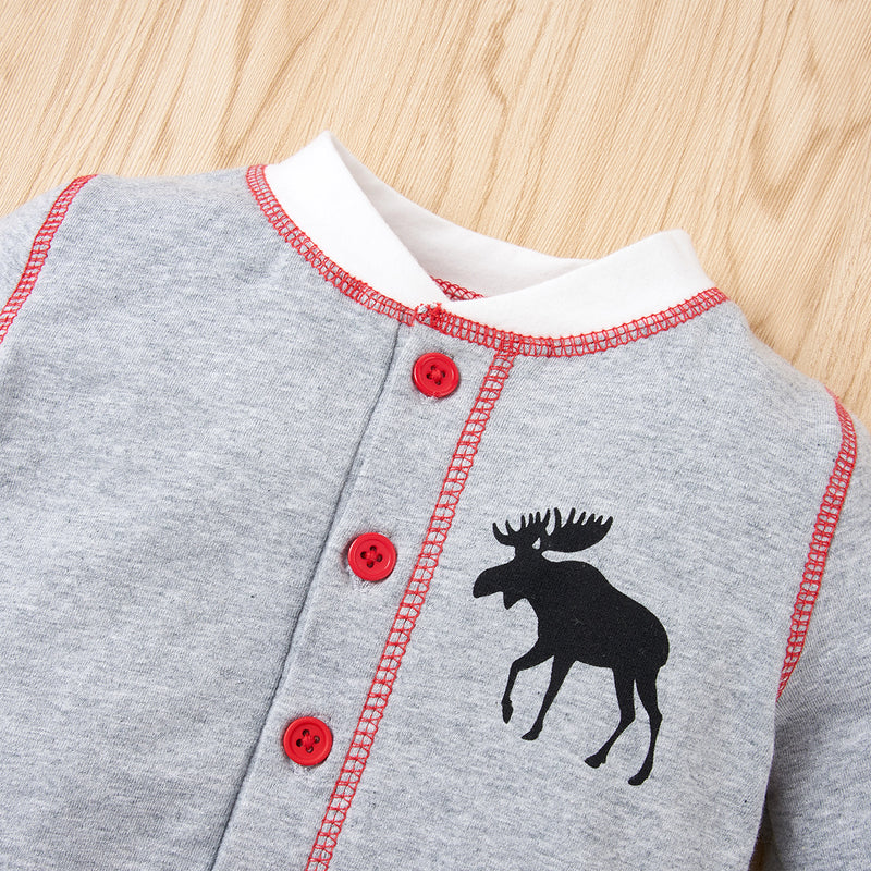 Baby Button Front Moose Graphic Jumpsuit