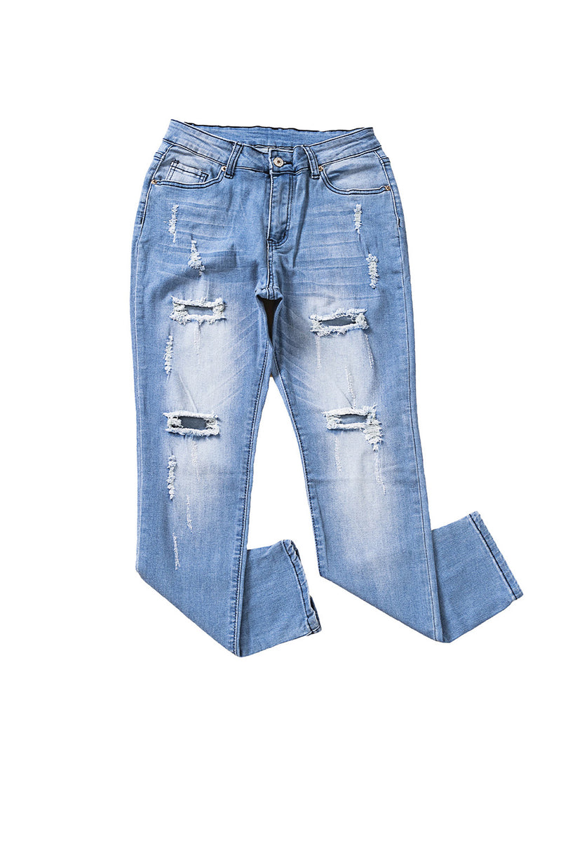 Distressed Ankle-Length Pocket Jeans