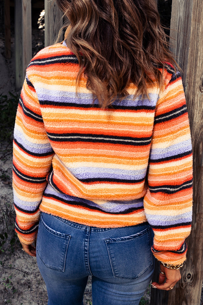 Multicolored Stripe Quarter Snap Fleece Sweatshirt