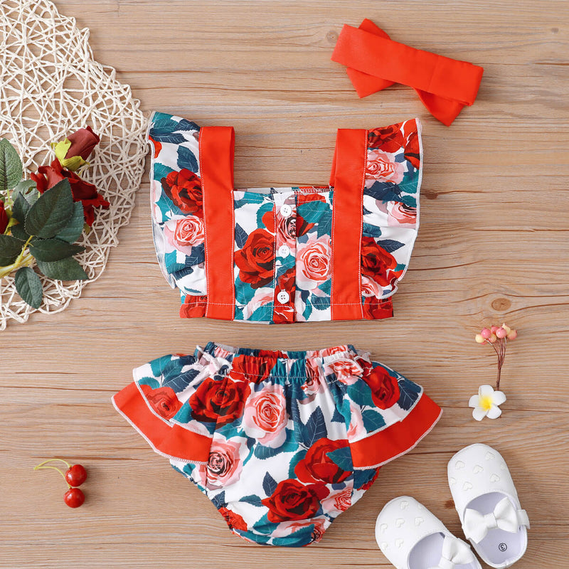 Baby Girl Floral Ruffled Crop Top and Bloomer Set