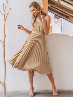 Adjustable Spaghetti Strap Pleated Dress