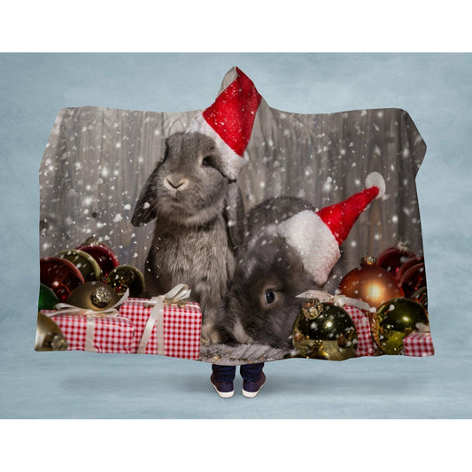 Xmas Bunnies Hooded Blanket - Annizon Home Essentials