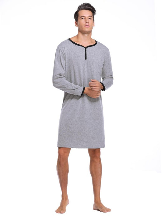 Men'S Long Sleeve Pajamas Button Henley Shirt Casual Cotton Knit Loose Fit Home Hospital