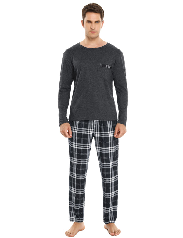 Men'S Pajama Set Cotton Pajama Top And Elastic Waist Bottom Soft Lightweight Casual