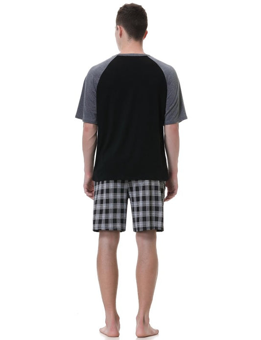 Men's Cotton Raglan Sleeve Contrast Short Sleeve Shorts Pajama Set