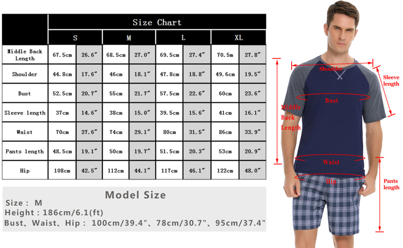 Men's Cotton Raglan Sleeve Contrast Short Sleeve Shorts Pajama Set
