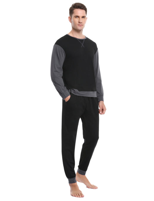 Men'S Pajama Set Cotton Pajama Top And Elastic Waist Bottom Soft Lightweight Casual