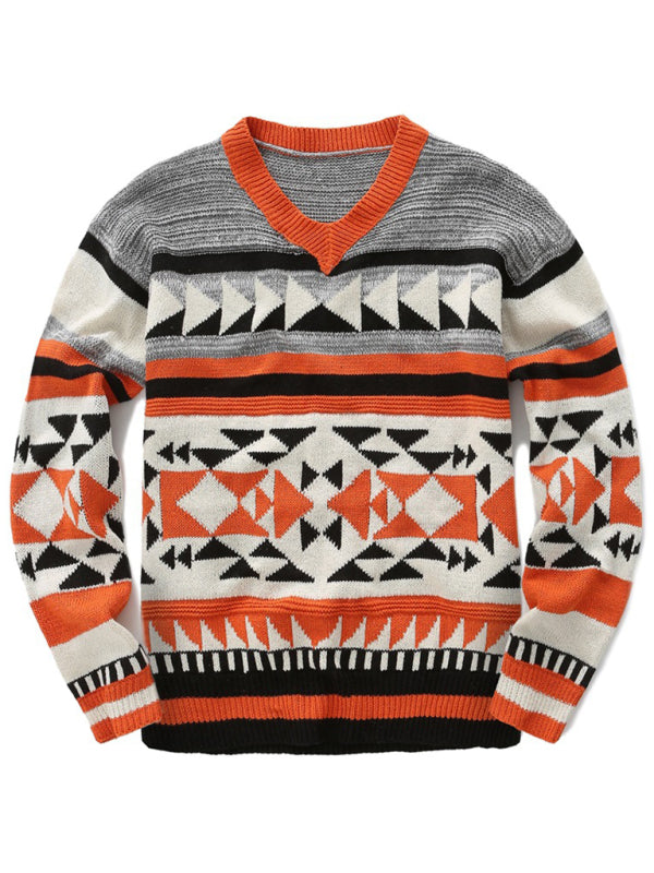 Men'S Long-Sleeved V-Neck Pullover Sweater