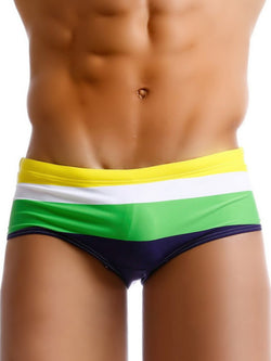 Men's Digital Print Tricolor Striped Boxer Swim Shorts