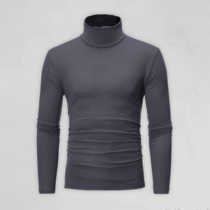 Men's Bottom Shirt Solid Color Casual High Collar Design Long Sleeve T-Shirt