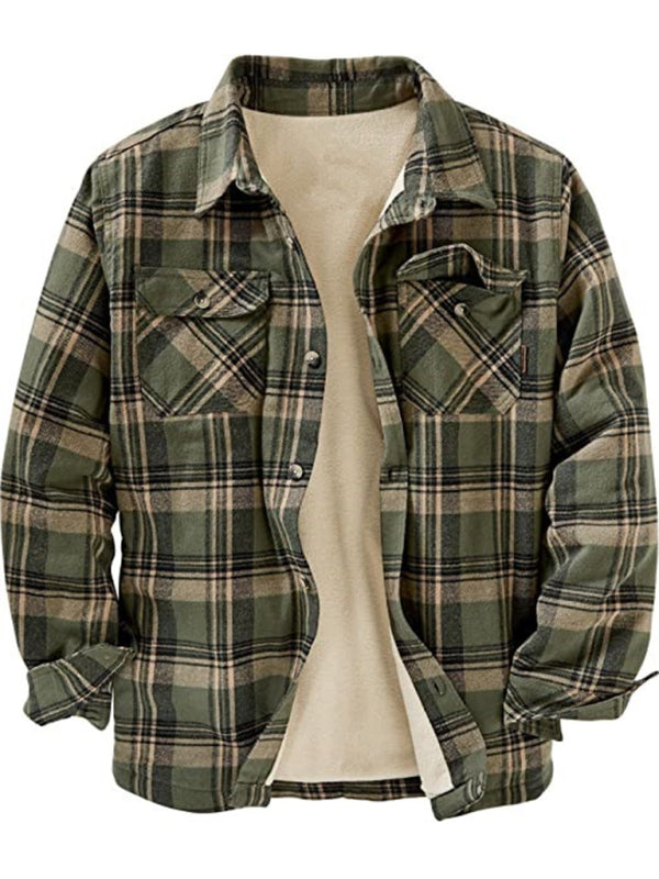 Long Sleeve Lapel Lapel Plaid Fleece Shirt Men's Jacket