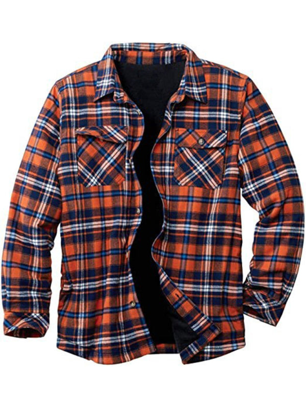 Long Sleeve Lapel Lapel Plaid Fleece Shirt Men's Jacket