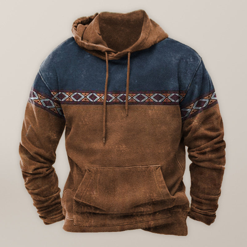 Men’s Bold Patterns Long Sleeve Drawstring Hood Kangaroo Pocket At Front Hooded Sweater Top