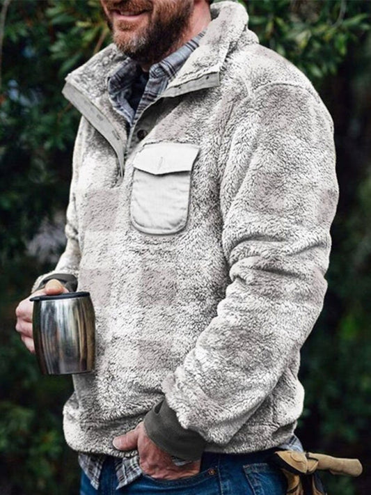 Men’s Faux Fur Quarter Zip Up Long Sleeve Top