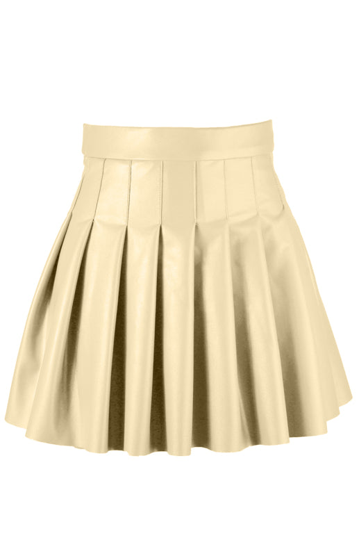 Ladies Casual Fashion Pu Pleated Skirt
